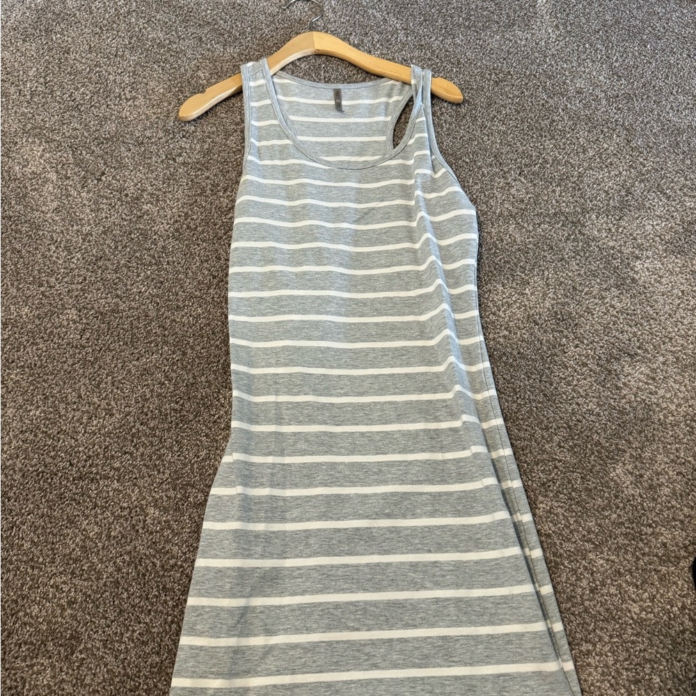 Gray & White Striped Beach Tank Dress Casual Size Small Vacation Boat